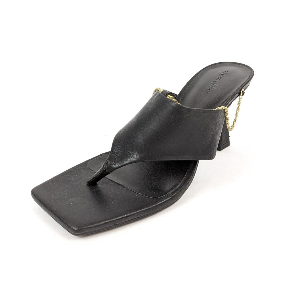 Open Edit Quentin Black Gold Chain Square Toe Heeled Sandal Size 7.5